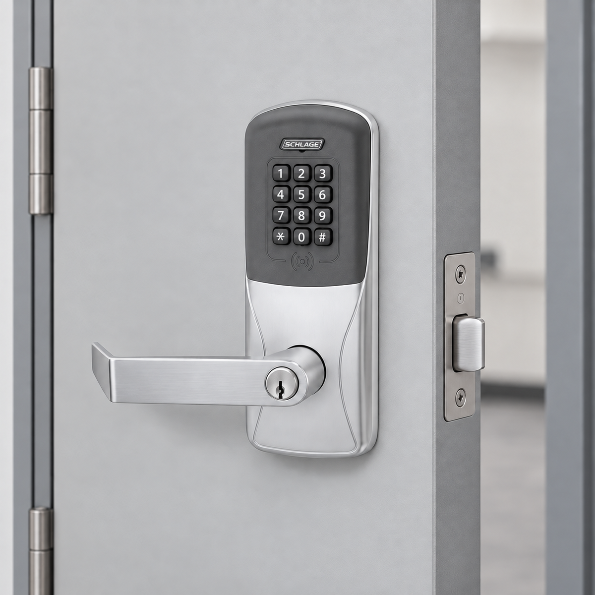 schlage-co-200-standard — illustrative installed/product view; configuration and finish as named, surrounding hardware not included